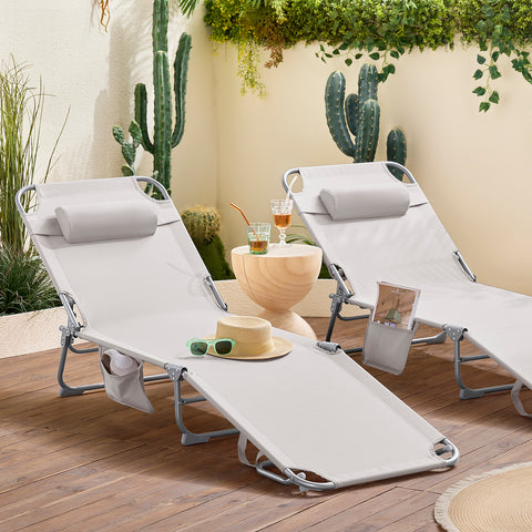 SoBuy OGS35-MI Tumbona inclinable de Acero Plegable con Almohada Beige
