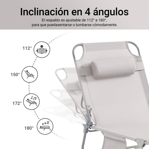 SoBuy OGS35-MI Tumbona inclinable de Acero Plegable con Almohada Beige
