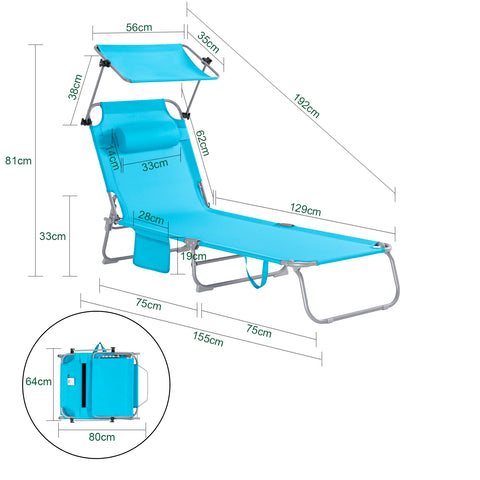 SoBuy OGS48-B Tumbona Plegable con Respaldo Reclinable y Parasol
