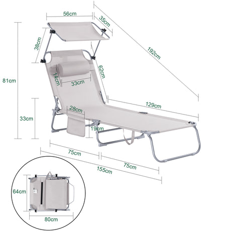 SoBuy OGS48-MI Tumbona Plegable con Respaldo Reclinable y Parasol