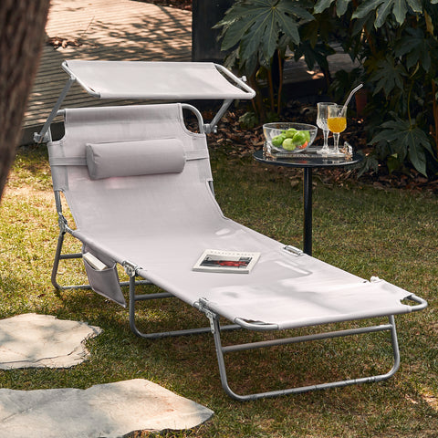 Pré-venda-SoBuy OGS48-MI Espreguiçadeira dobrável com encosto reclinável e guarda-sol