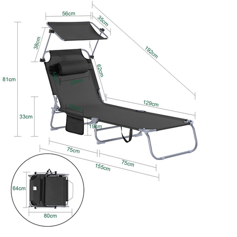SoBuy OGS48-SCH Tumbona con Respaldo Reclinable y Parasol