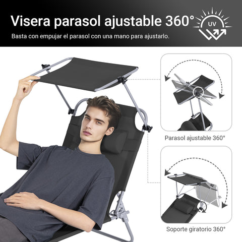 SoBuy OGS48-SCH Tumbona con Respaldo Reclinable y Parasol