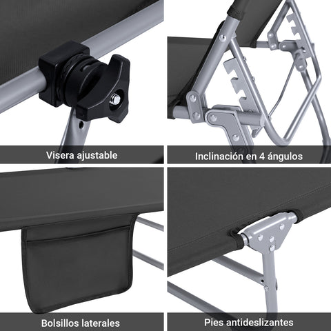 SoBuy OGS48-SCH Tumbona con Respaldo Reclinable y Parasol