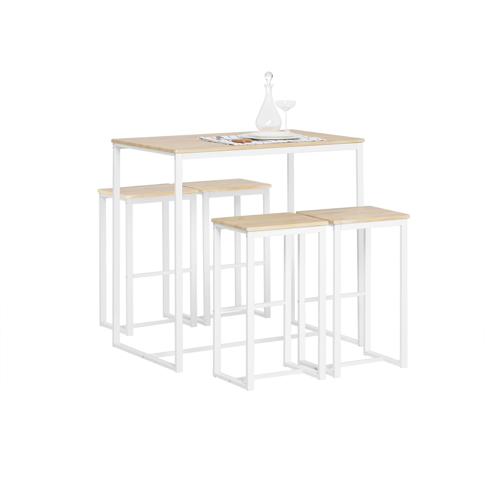 Set de mesa alta y 2 taburetes de madera y MDF blanco