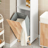 SoBuy BZR74-W Armário de coluna de banheiro com 1 cesto para roupas sujas 1 porta e 2 prateleiras
