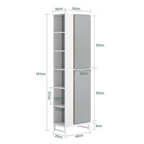 Armário de banheiro alto SoBuy BZR76-HG com 6 compartimentos abertos 50 x 30 x 181 cm