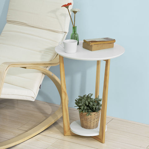 Mesa lateral pré-venda-SoBuy FBT52-WN com 2 prateleiras branca e madeira