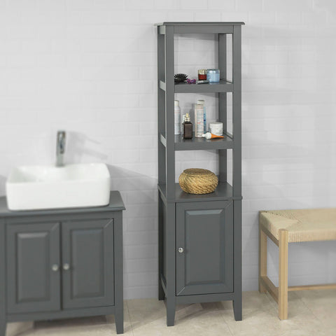 SoBuy FRG205-DG armário de banheiro 3 prateleiras e 1 porta cinza