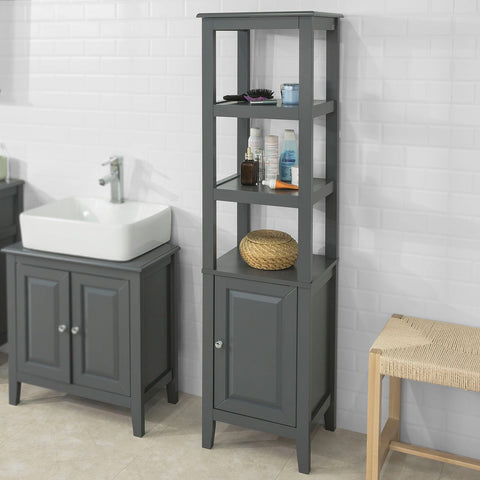 SoBuy FRG205-DG armário de banheiro 3 prateleiras e 1 porta cinza