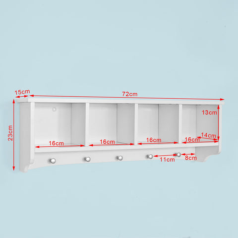SoBuy FRG48-L-W Perchero de pared con 4 compartimentos y 5 ganchos Dobles Blanco