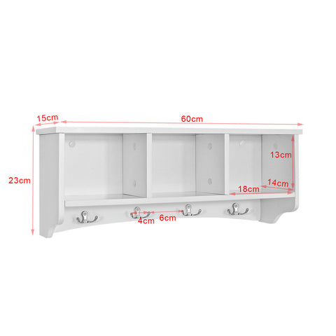 SoBuy FRG48-W  Perchero de pared con 3 compartimentos y 4 ganchos Dobles Blanco