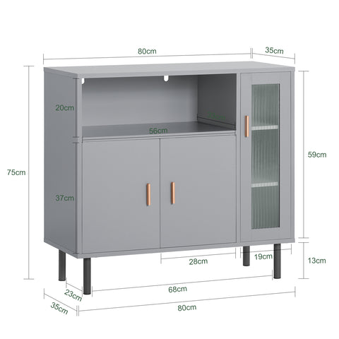 SoBuy FSB82-HG Aparador de Cozinha com 3 Portas e 1 Compartimento Aberto Cinza 80 x 35 x 75 cm