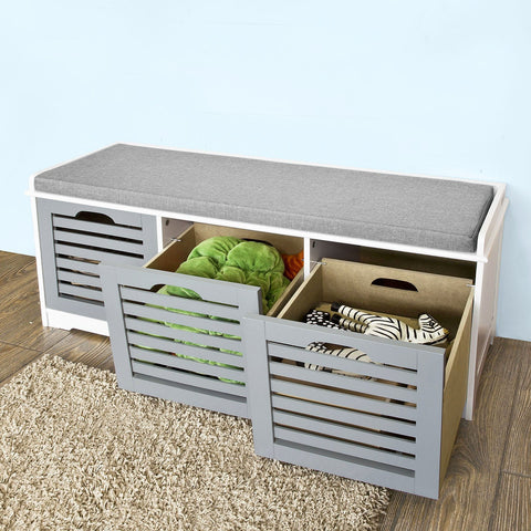 SoBuy FSR23-HG Shoe Bench com almofadas estofadas e 3 caixas Cinza
