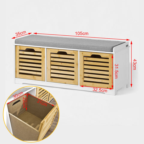 SoBuy FSR23-WN sapateira com almofadas acolchoadas e 3 caixas
