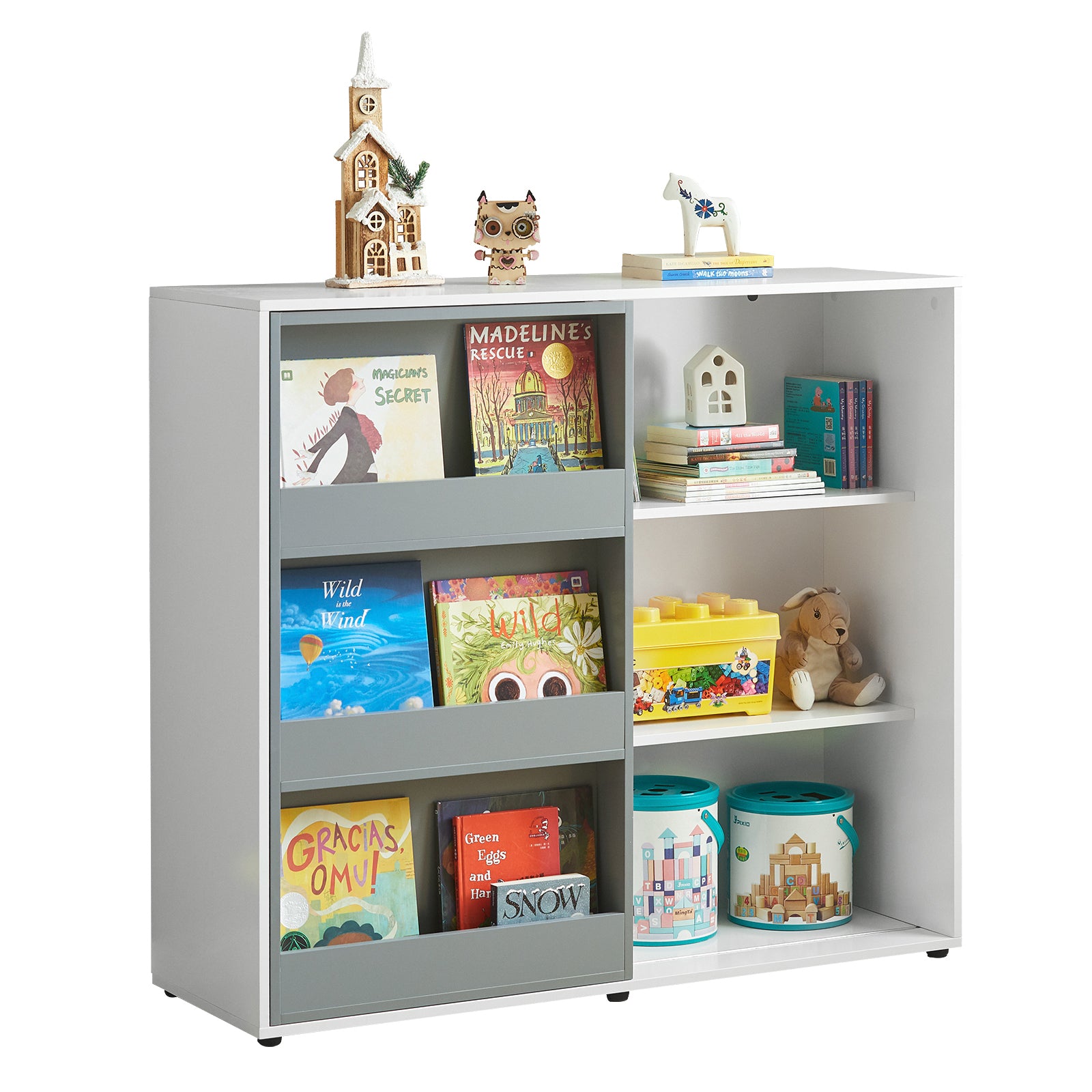Estantería Infantil de Juguetes y Libros Librería Infantil con 1  Compartimiento Abierto y 1 Contenedor 66 x 32 x 80cm KMB51-W SoBuy ES