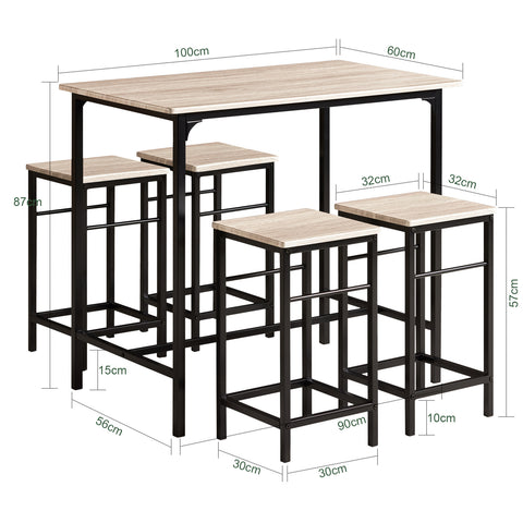 SoBuy OGT11-N mesa de madeira e 4 banquetas