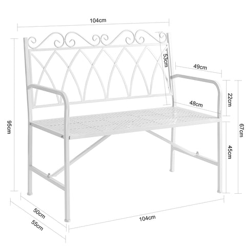 SoBuy OGT45-W Banco de jardín de Metal para Exteriores para 2 Personas Blanco 104 x 55 x 95 cm